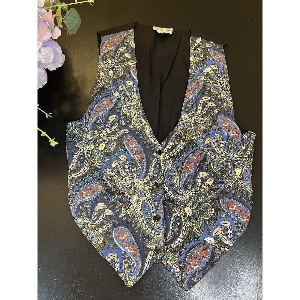 Fashion Passport Vintage 90s Colorful Beaded Sequin Floral Boho Vest S Whimsical